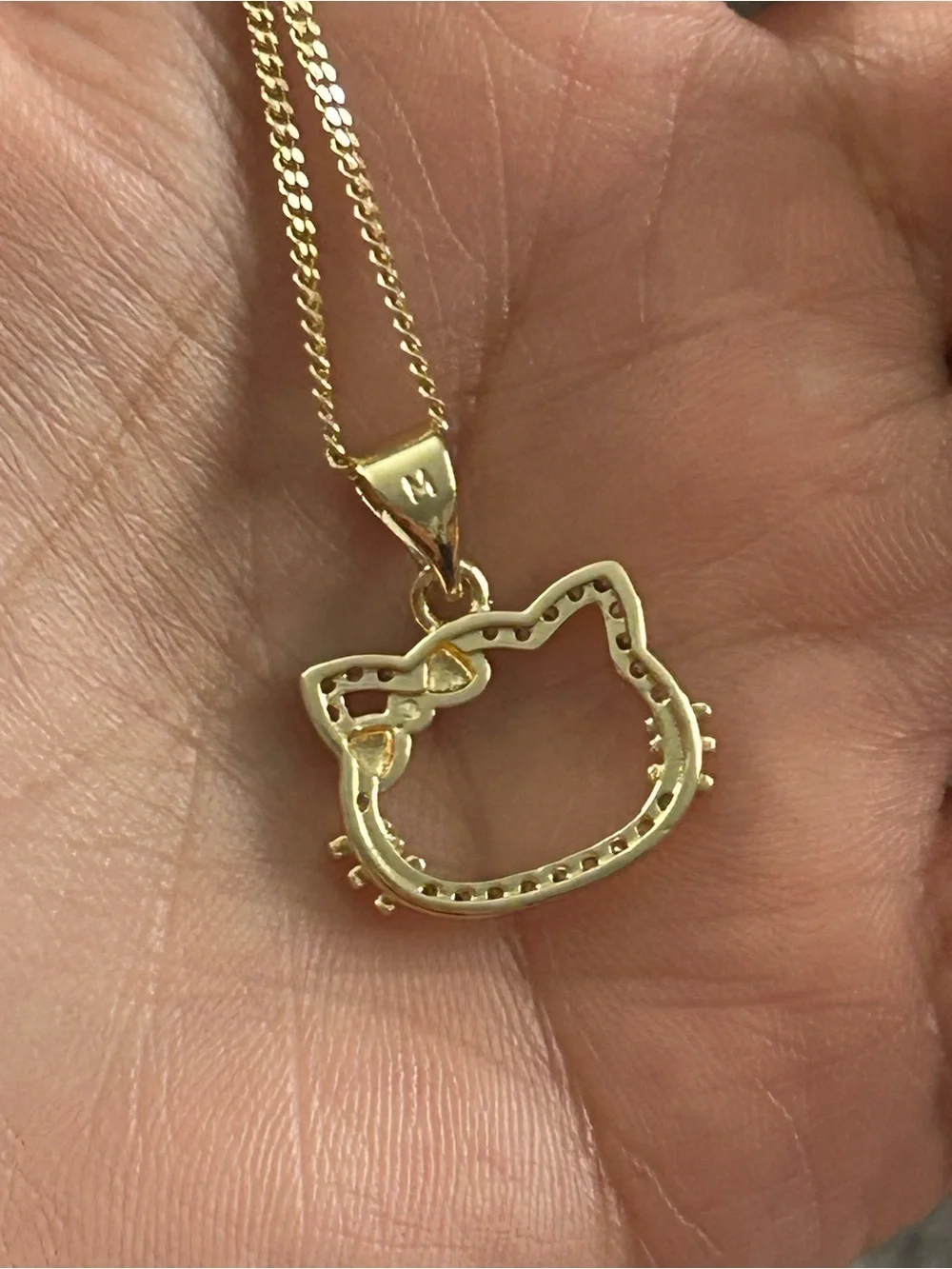 Gold Cat Silhouette Pendant Necklace for Pets - Sparkling Bow Accent
